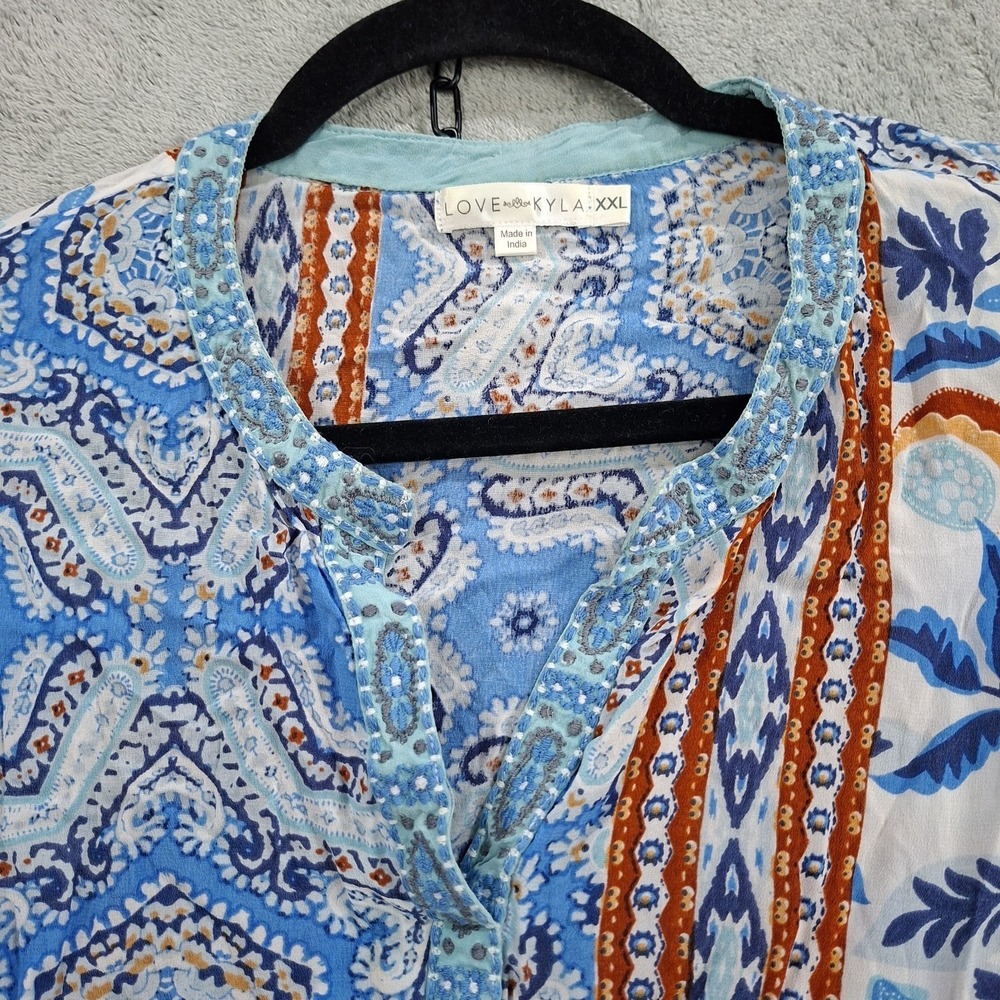 Kyla Seo Dress Womens XXL 2X Blue Embroidered Shirt Dress Boho Western - Picture 3 of 11